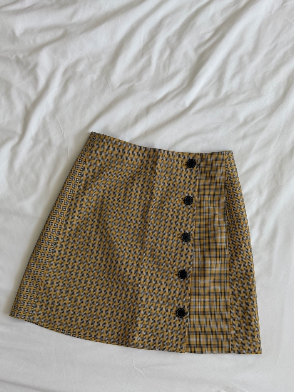 Sunday Best Yellow and Navy Plaid Button-Front Mini Skirt